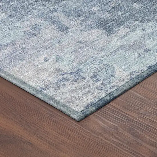 8' Blue And Ivory Round Abstract Washable Indoor Outdoor Area Rug Photo 8