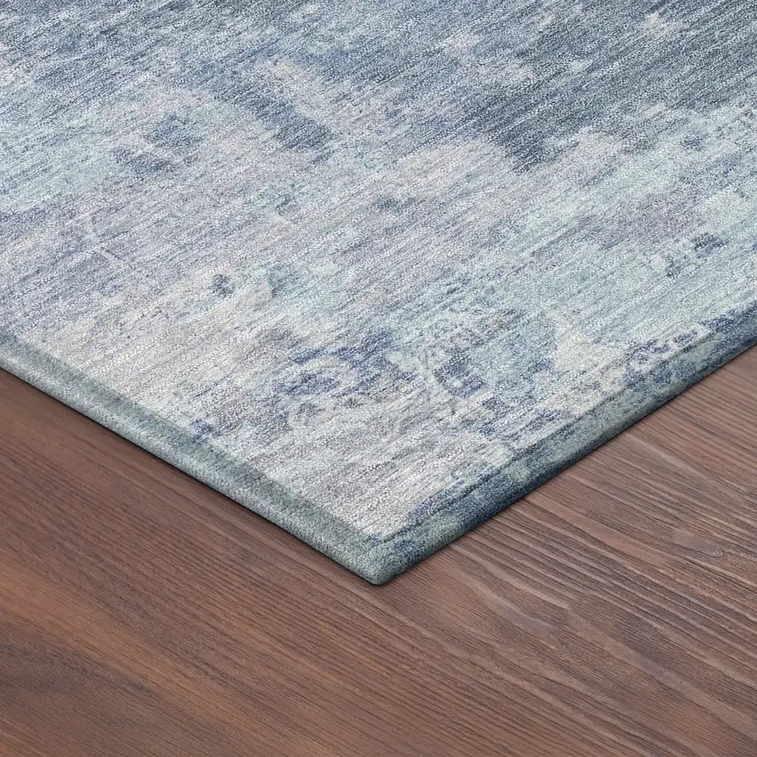 8' Blue And Ivory Round Abstract Washable Indoor Outdoor Area Rug Photo 8