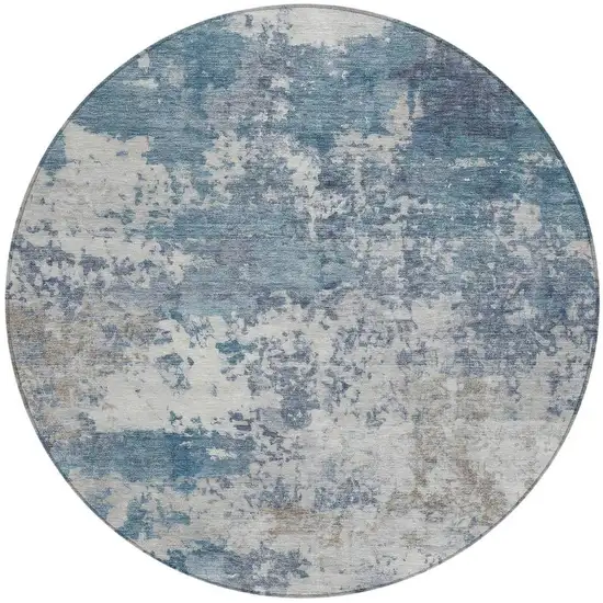 8' Blue And Ivory Round Abstract Washable Indoor Outdoor Area Rug Photo 2
