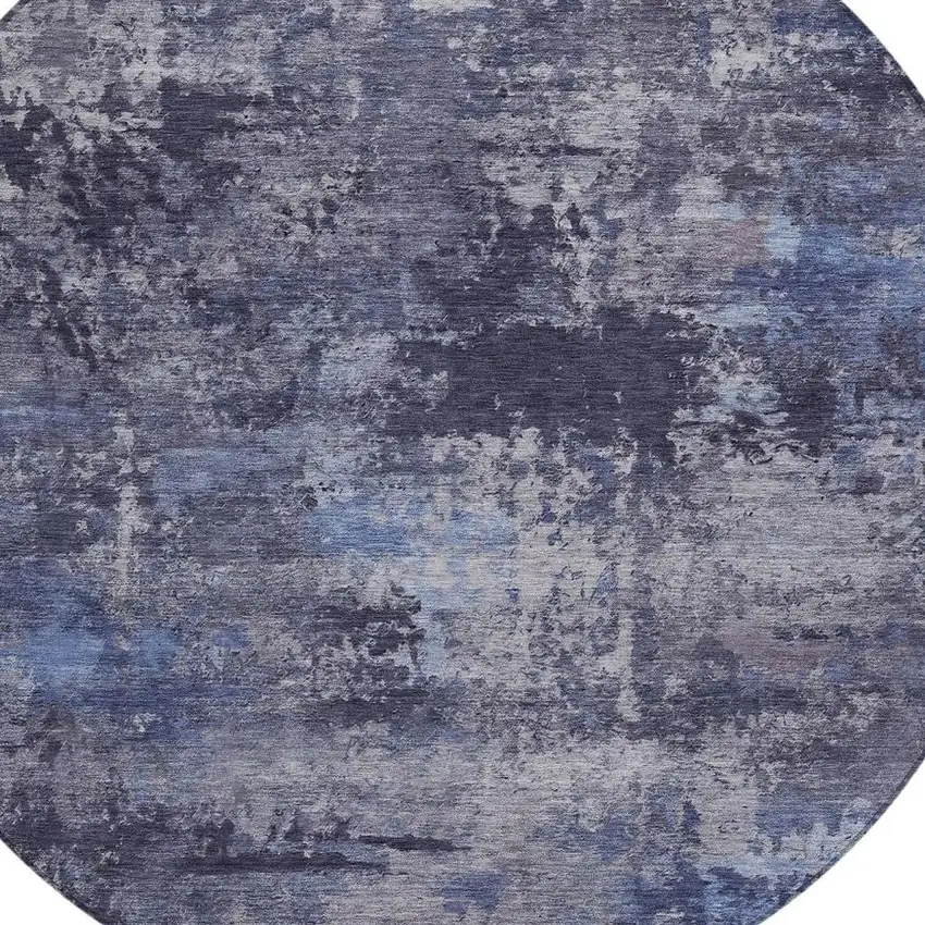 8' Blue And Ivory Round Abstract Washable Indoor Outdoor Area Rug Photo 2