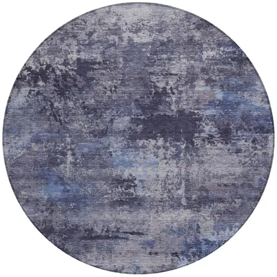 8' Blue And Ivory Round Abstract Washable Indoor Outdoor Area Rug Photo 3