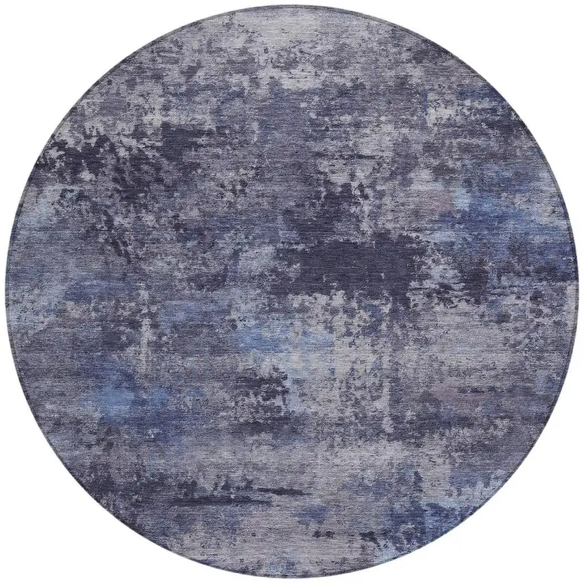 8' Blue And Ivory Round Abstract Washable Indoor Outdoor Area Rug Photo 3