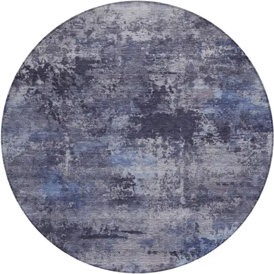 8' Blue And Ivory Round Abstract Washable Indoor Outdoor Area Rug Photo 1