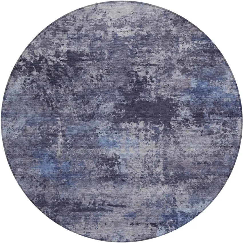 8' Blue And Ivory Round Abstract Washable Indoor Outdoor Area Rug Photo 1