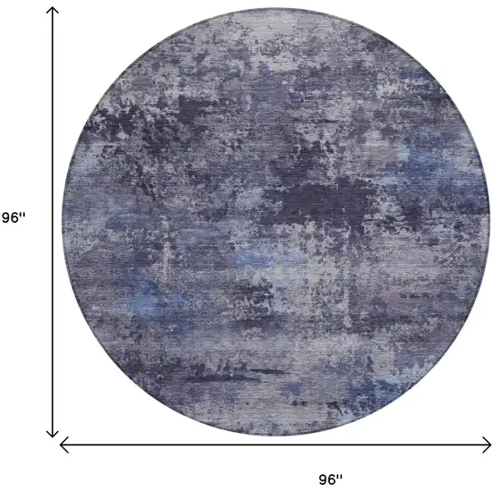 8' Blue And Ivory Round Abstract Washable Indoor Outdoor Area Rug Photo 7