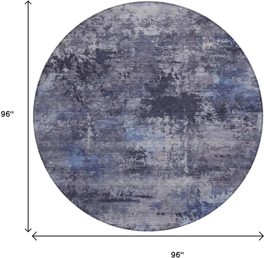 8' Blue And Ivory Round Abstract Washable Indoor Outdoor Area Rug Photo 7