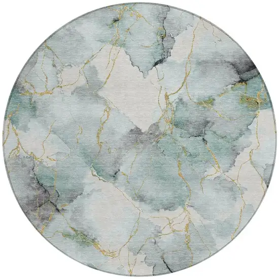8' Blue And Ivory Round Abstract Washable Indoor Outdoor Area Rug Photo 3