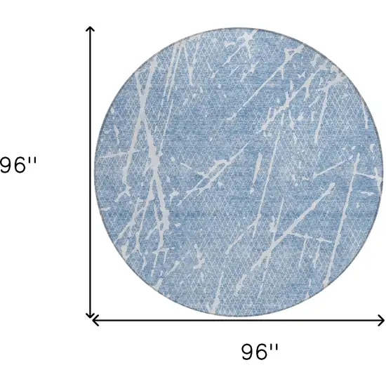 8' Blue And Ivory Round Abstract Washable Indoor Outdoor Area Rug Photo 7