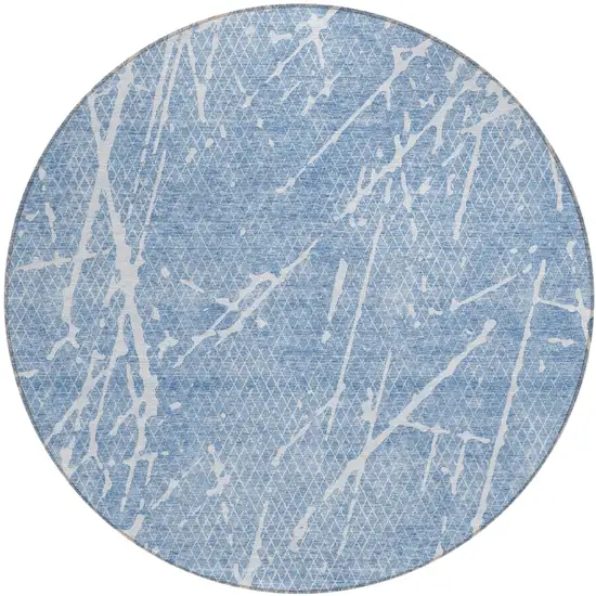 8' Blue And Ivory Round Abstract Washable Indoor Outdoor Area Rug Photo 1