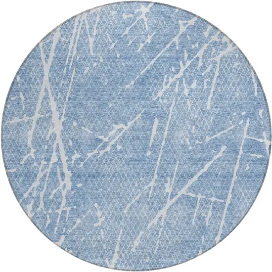 8' Blue And Ivory Round Abstract Washable Indoor Outdoor Area Rug Photo 1