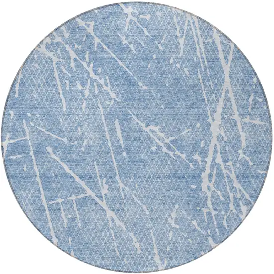 8' Blue And Ivory Round Abstract Washable Indoor Outdoor Area Rug Photo 4