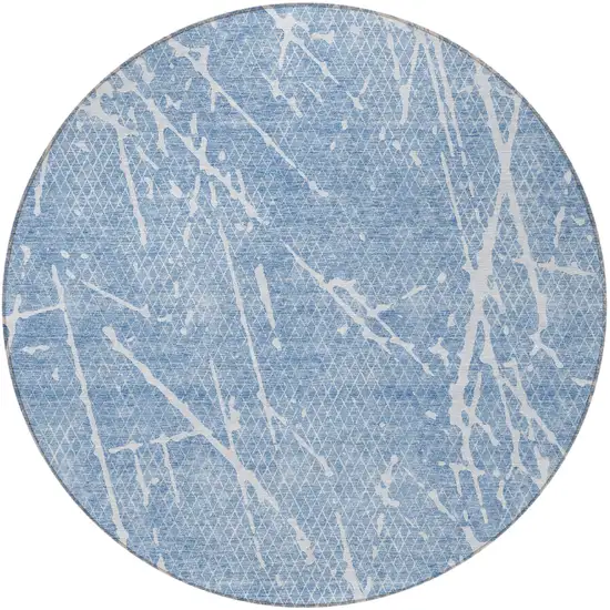 8' Blue And Ivory Round Abstract Washable Indoor Outdoor Area Rug Photo 4