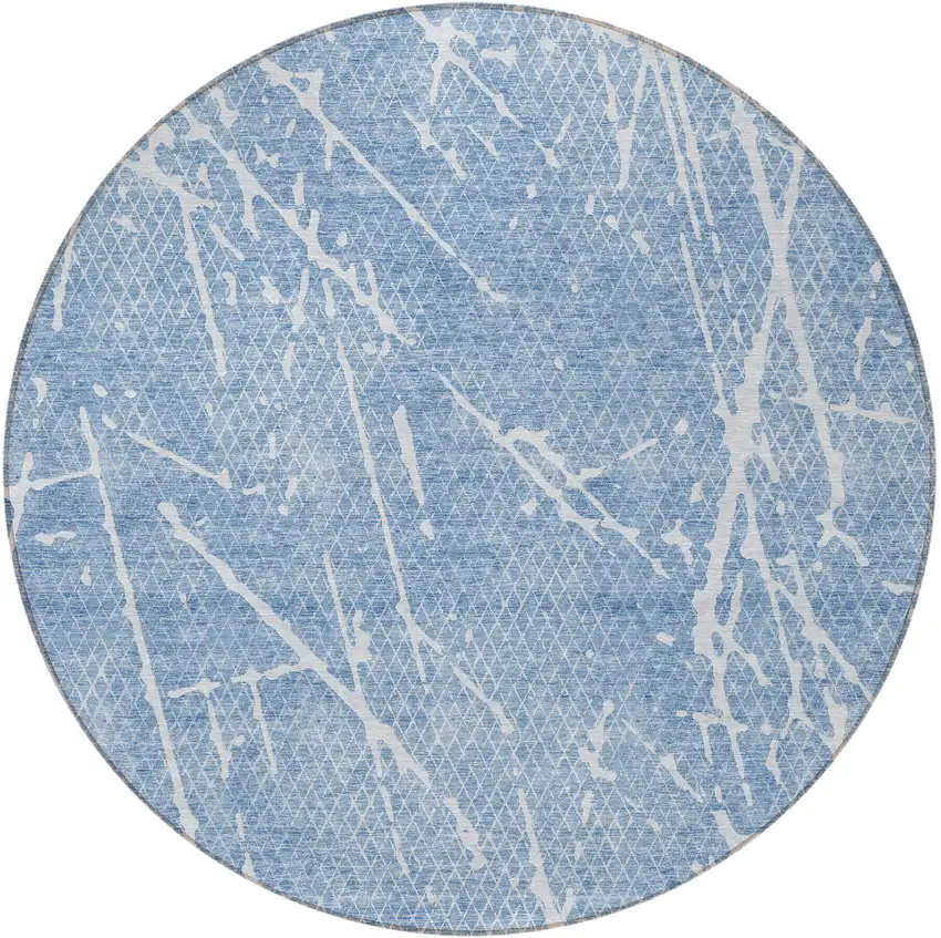 8' Blue And Ivory Round Abstract Washable Indoor Outdoor Area Rug Photo 4