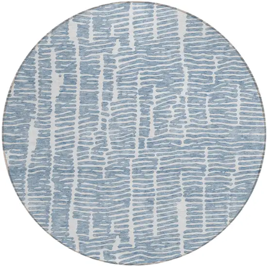 8' Blue And Ivory Round Abstract Washable Indoor Outdoor Area Rug Photo 2
