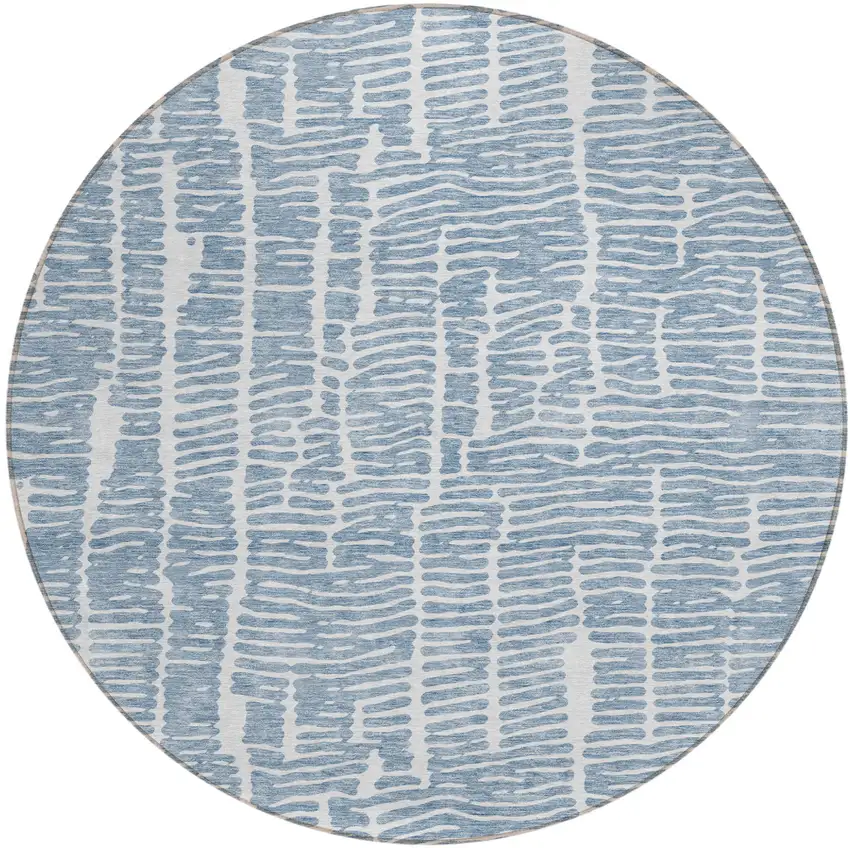 8' Blue And Ivory Round Abstract Washable Indoor Outdoor Area Rug Photo 2
