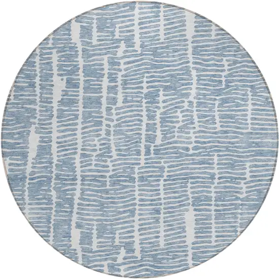 8' Blue And Ivory Round Abstract Washable Indoor Outdoor Area Rug Photo 2