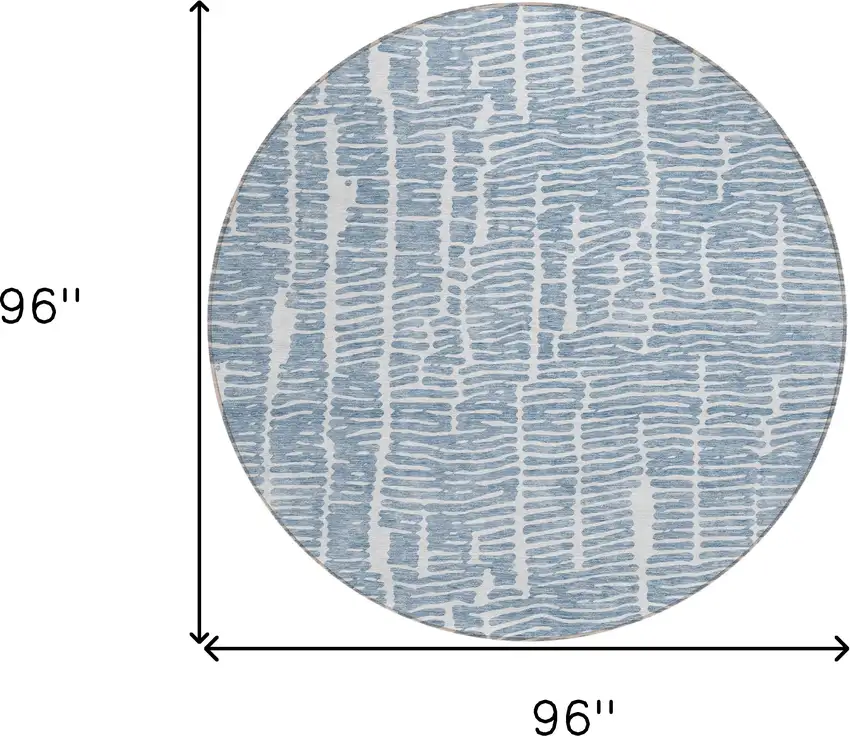 8' Blue And Ivory Round Abstract Washable Indoor Outdoor Area Rug Photo 3