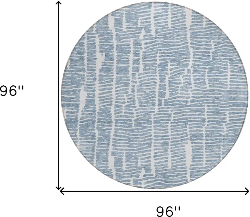 8' Blue And Ivory Round Abstract Washable Indoor Outdoor Area Rug Photo 3