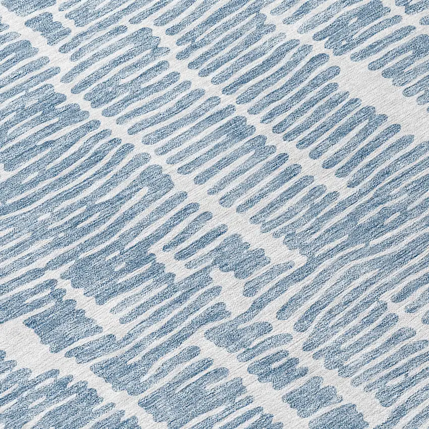 8' Blue And Ivory Round Abstract Washable Indoor Outdoor Area Rug Photo 9
