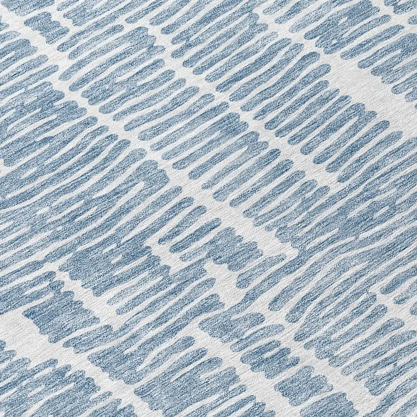 8' Blue And Ivory Round Abstract Washable Indoor Outdoor Area Rug Photo 9