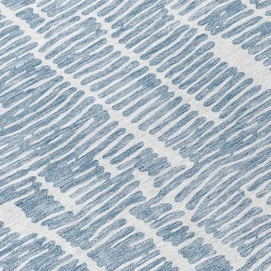 8' Blue And Ivory Round Abstract Washable Indoor Outdoor Area Rug Photo 9