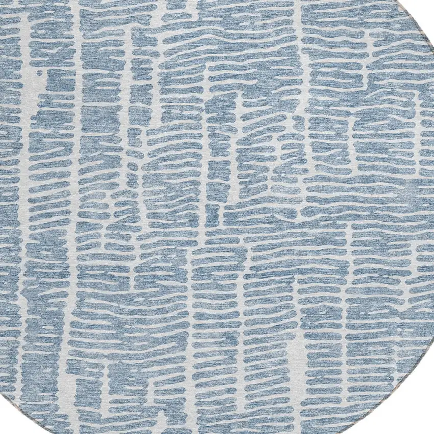 8' Blue And Ivory Round Abstract Washable Indoor Outdoor Area Rug Photo 5