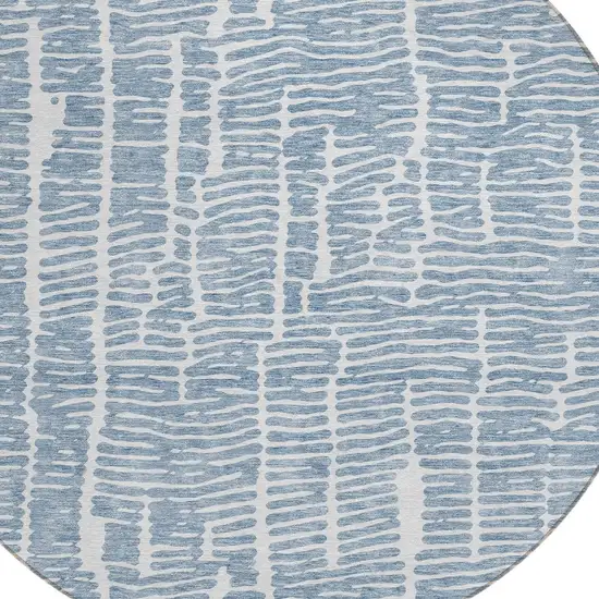 8' Blue And Ivory Round Abstract Washable Indoor Outdoor Area Rug Photo 5
