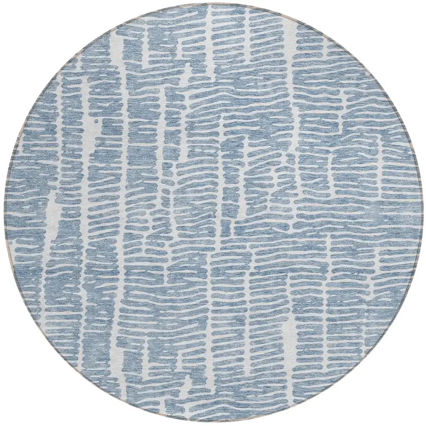 8' Blue And Ivory Round Abstract Washable Indoor Outdoor Area Rug Photo 6