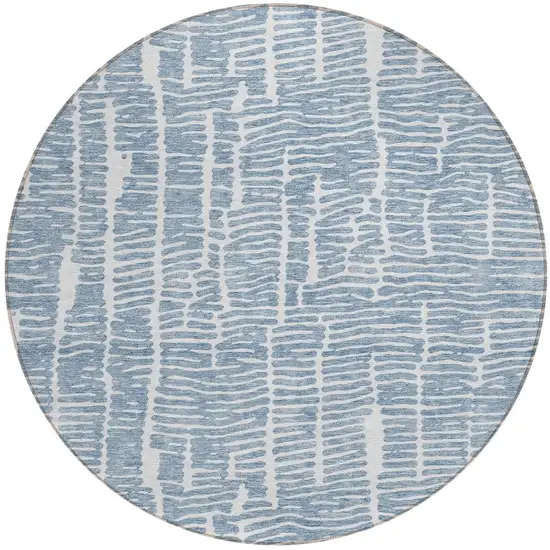 8' Blue And Ivory Round Abstract Washable Indoor Outdoor Area Rug Photo 6