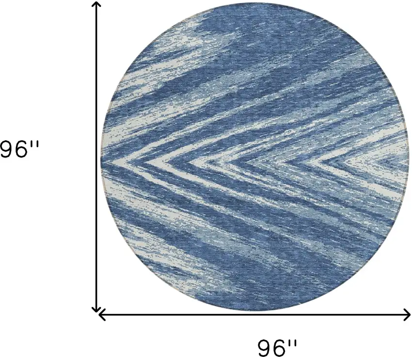 8' Blue And Ivory Round Abstract Washable Indoor Outdoor Area Rug Photo 3