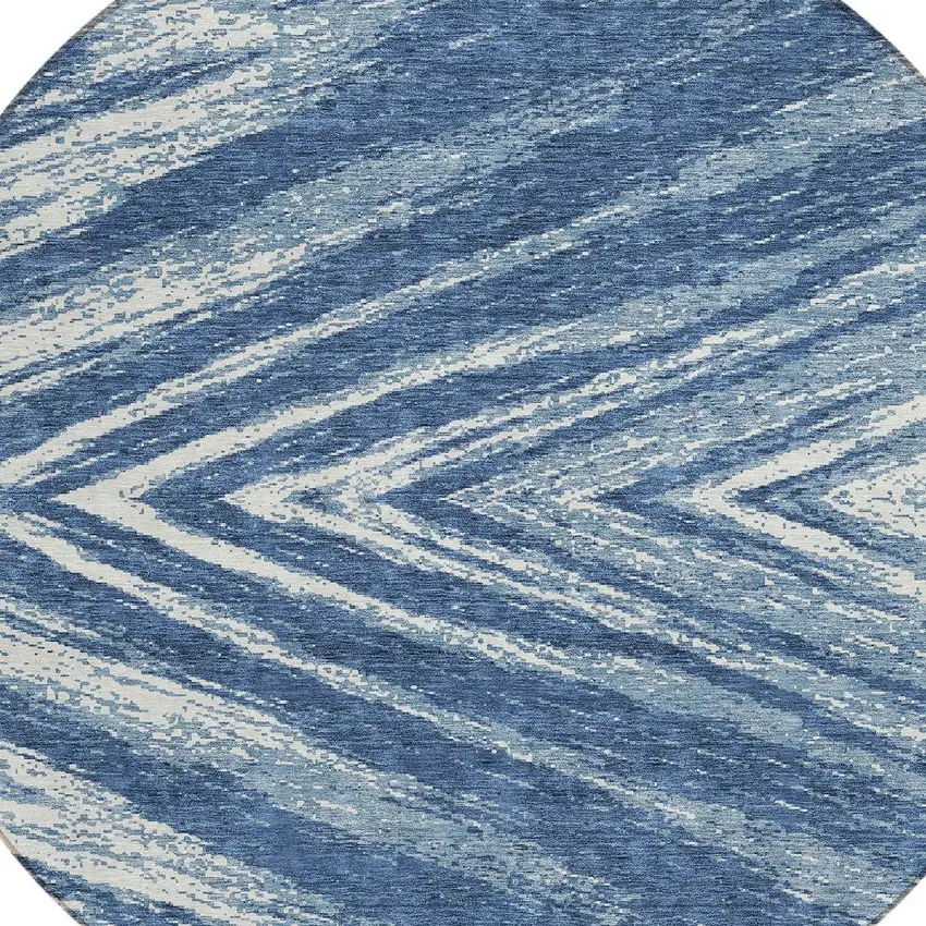8' Blue And Ivory Round Abstract Washable Indoor Outdoor Area Rug Photo 4