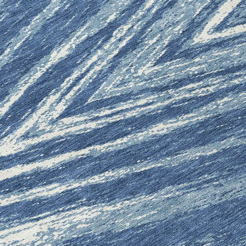 8' Blue And Ivory Round Abstract Washable Indoor Outdoor Area Rug Photo 8