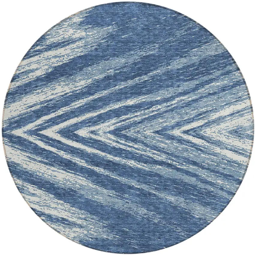 8' Blue And Ivory Round Abstract Washable Indoor Outdoor Area Rug Photo 2