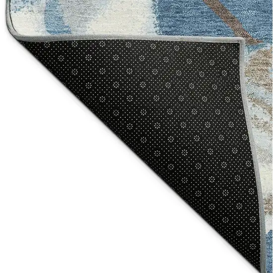 8' Blue And Ivory Round Botanical Leaves Washable Indoor Outdoor Area Rug Photo 7