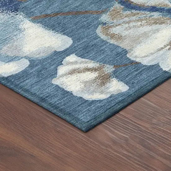 8' Blue And Ivory Round Botanical Leaves Washable Indoor Outdoor Area Rug Photo 8