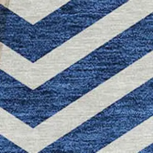 Photo of 8' Blue And Ivory Round Chevron Washable Indoor Outdoor Area Rug