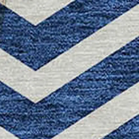 8' Blue And Ivory Round Chevron Washable Indoor Outdoor Area Rug Photo 4