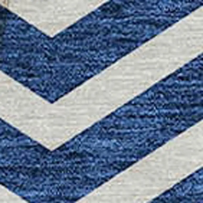 8' Blue And Ivory Round Chevron Washable Indoor Outdoor Area Rug Photo 4