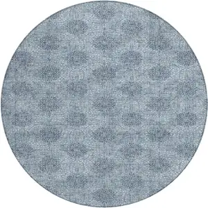 Photo of 8' Blue And Ivory Round Damask Washable Indoor Outdoor Area Rug