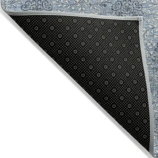 8' Blue And Ivory Round Damask Washable Indoor Outdoor Area Rug Photo 8