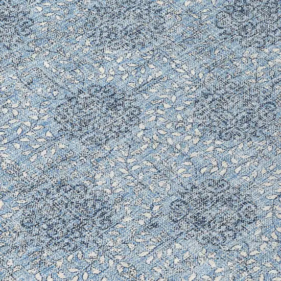 8' Blue And Ivory Round Damask Washable Indoor Outdoor Area Rug Photo 9