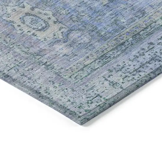 8' Blue And Ivory Round Floral Medallion Washable Indoor Outdoor Area Rug Photo 7