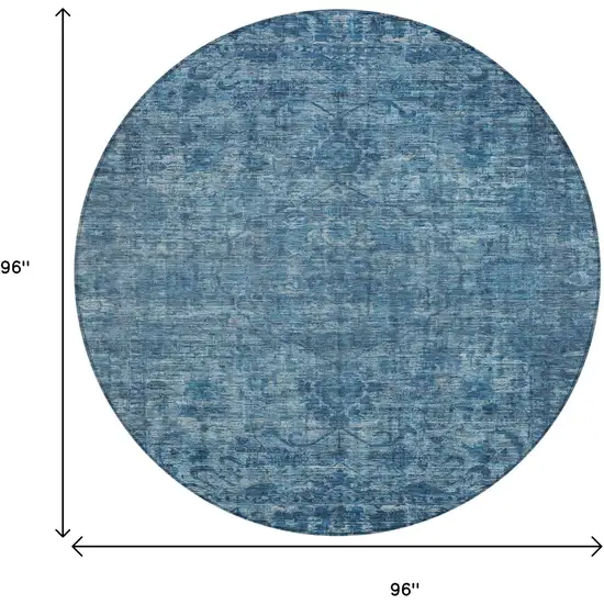 8' Blue And Ivory Round Floral Medallion Washable Indoor Outdoor Area Rug Photo 8