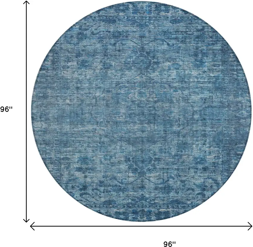 8' Blue And Ivory Round Floral Medallion Washable Indoor Outdoor Area Rug Photo 8
