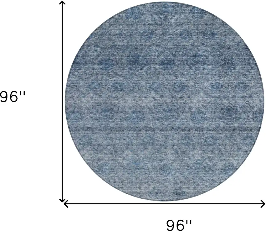 8' Blue And Ivory Round Floral Washable Indoor Outdoor Area Rug Photo 3