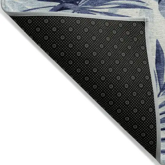8' Blue And Ivory Round Floral Washable Indoor Outdoor Area Rug Photo 8