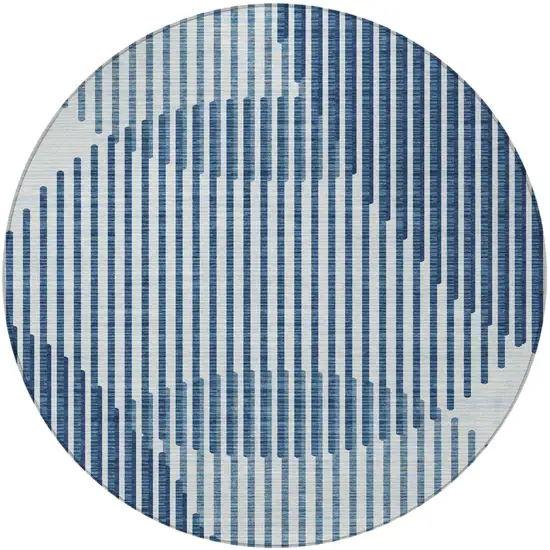 8' Blue And Ivory Round Geometric Washable Indoor Outdoor Area Rug Photo 5
