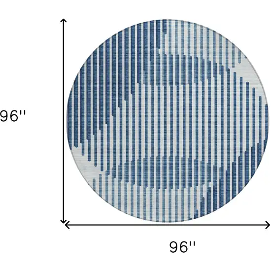 8' Blue And Ivory Round Geometric Washable Indoor Outdoor Area Rug Photo 3