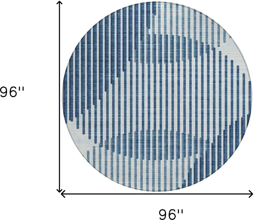 8' Blue And Ivory Round Geometric Washable Indoor Outdoor Area Rug Photo 3