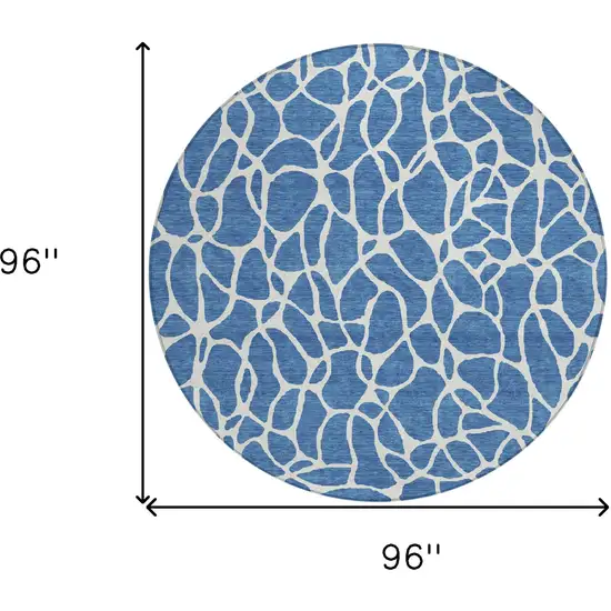 8' Blue And Ivory Round Geometric Washable Indoor Outdoor Area Rug Photo 3